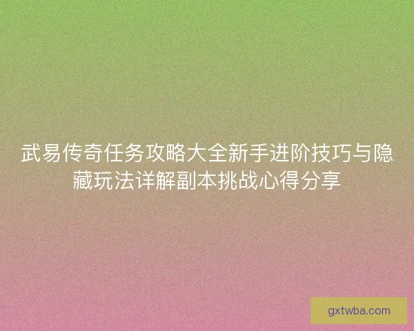 武易传奇任务攻略大全新手进阶技巧与隐藏玩法详解副本挑战心得分享